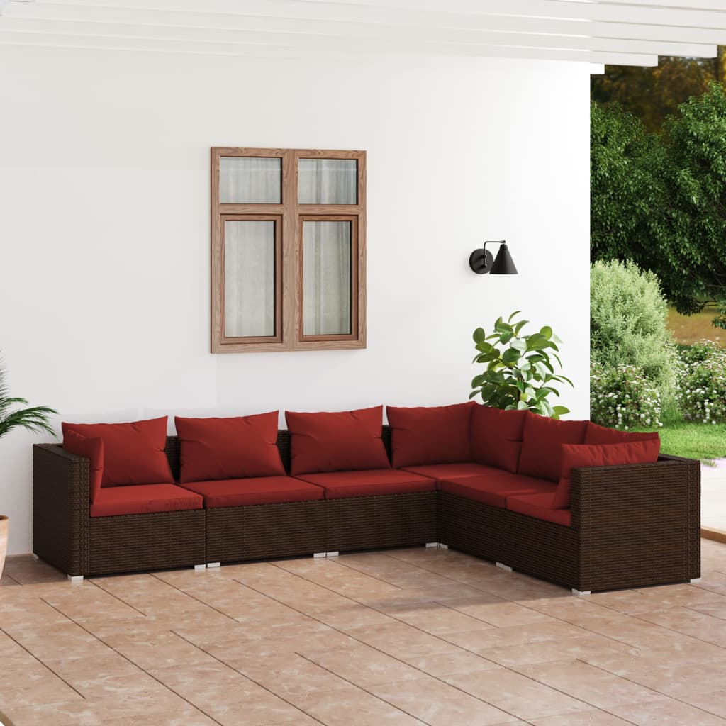 Set Divani da Giardino 6 pz con Cuscini in Polyrattan Marrone | homemem39