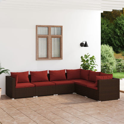 Set Divani da Giardino 6 pz con Cuscini in Polyrattan Marrone | homemem39
