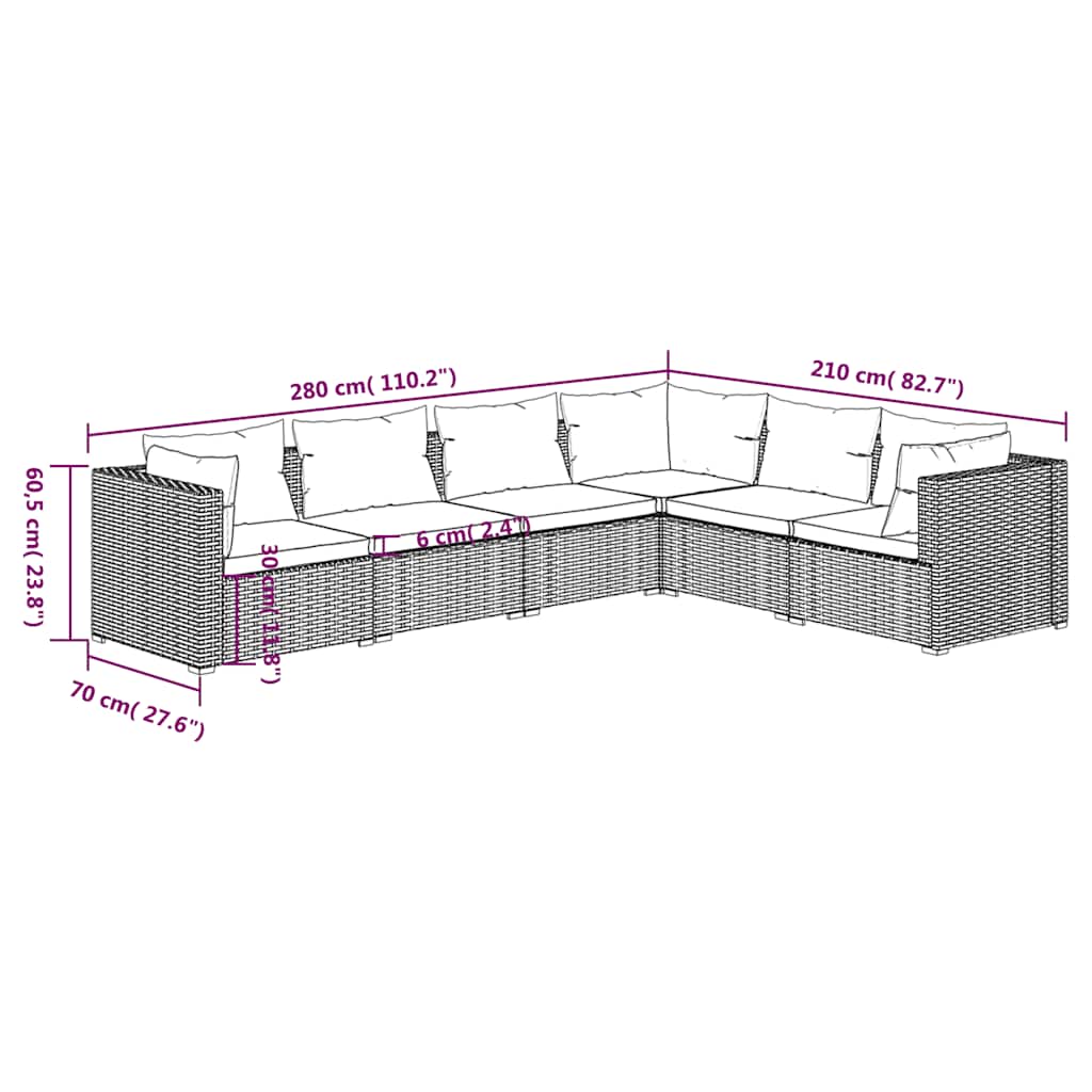 Set Divani da Giardino 6 pz con Cuscini in Polyrattan Grigio | homemem39