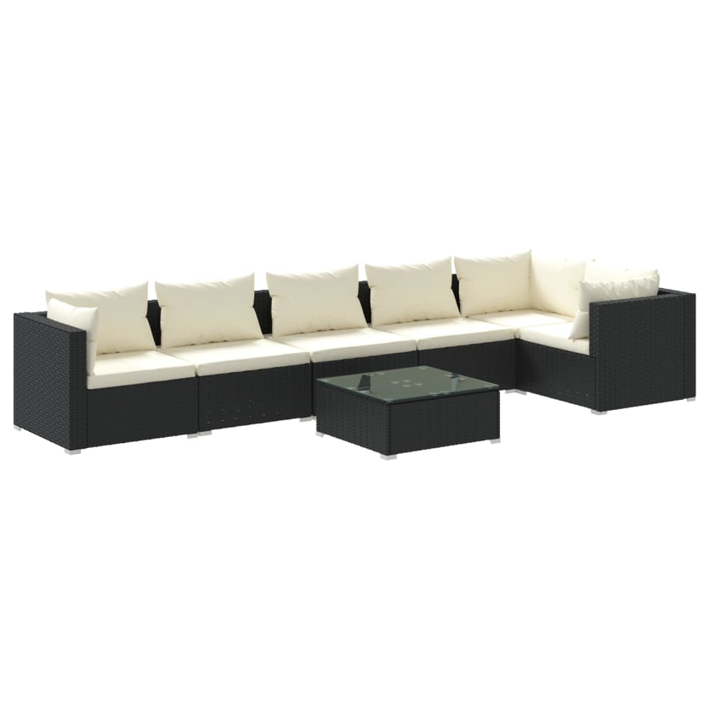Set Divani da Giardino 7 pz con Cuscini in Polyrattan Nero