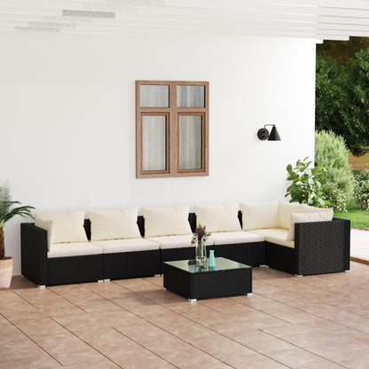 Set Divani da Giardino 7 pz con Cuscini in Polyrattan Nero