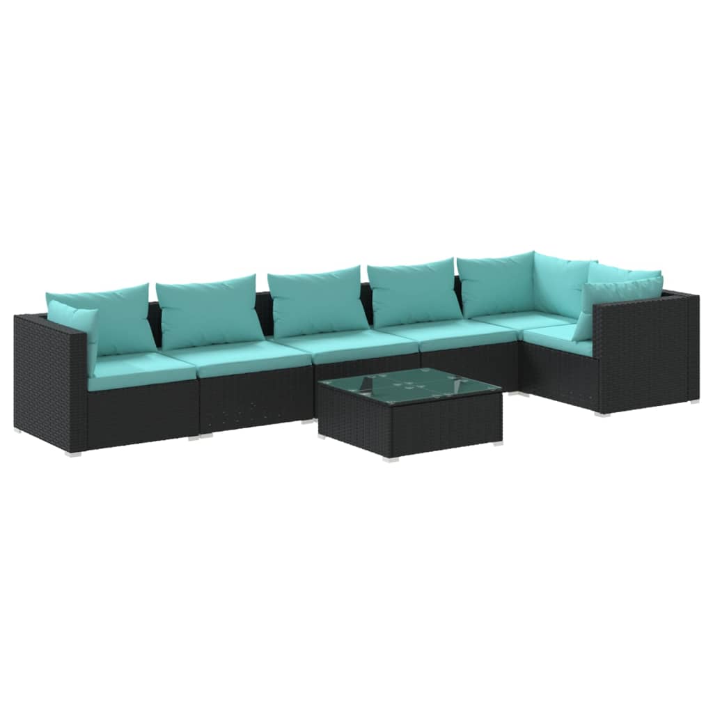 Set Divani da Giardino 7 pz con Cuscini in Polyrattan Nero | homemem39