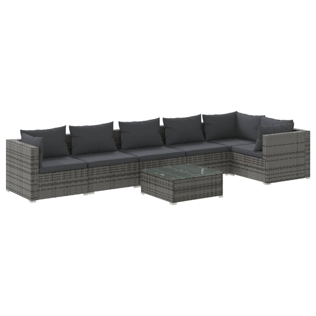 Set Divani da Giardino 7 pz con Cuscini in Polyrattan Grigio | homemem39