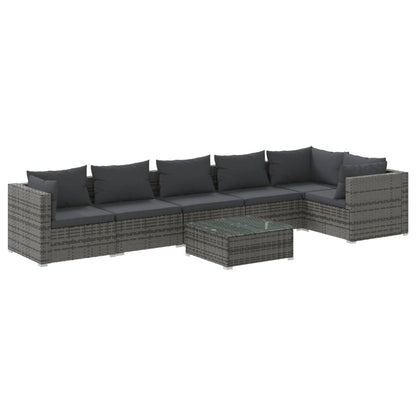 Set Divani da Giardino 7 pz con Cuscini in Polyrattan Grigio | homemem39