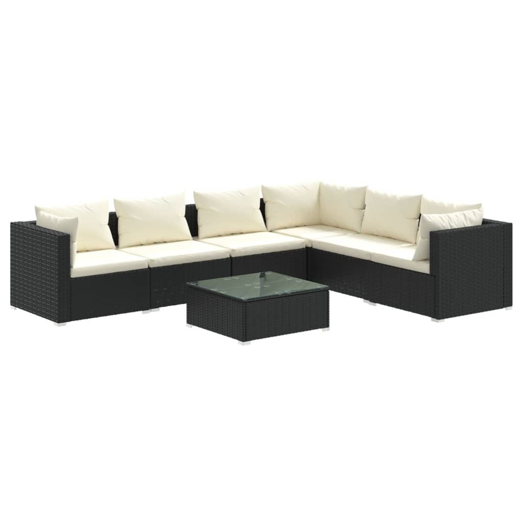 Set Salotto da Giardino 7 pz con Cuscini in Polyrattan Nero