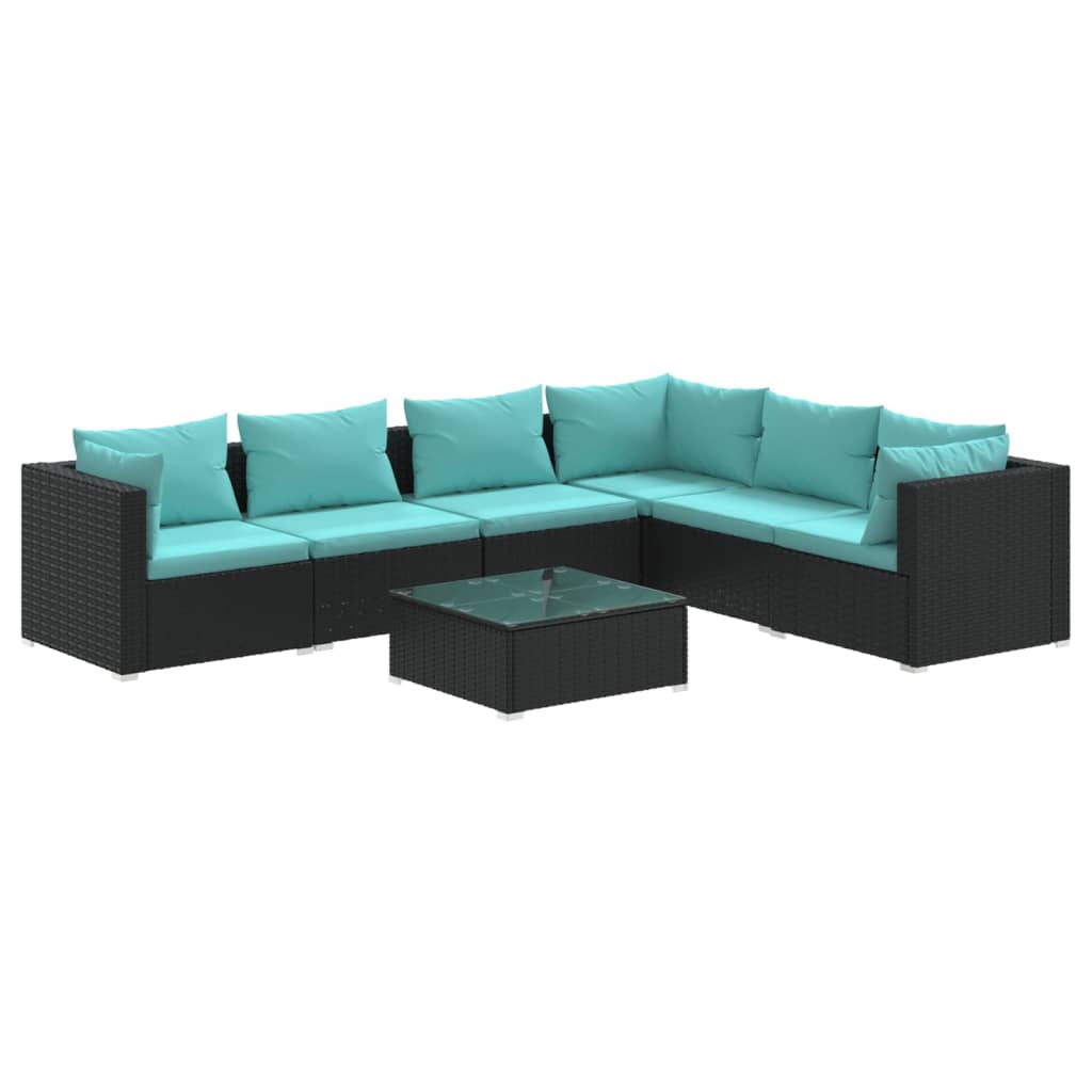 Set Divani da Giardino 7 pz con Cuscini in Polyrattan Nero | homemem39