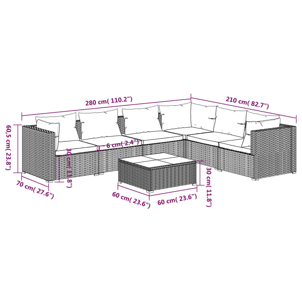 Set Divani da Giardino 8 pz con Cuscini in Polyrattan Grigio | homemem39