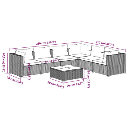 Set Divani da Giardino 8 pz con Cuscini in Polyrattan Grigio | homemem39