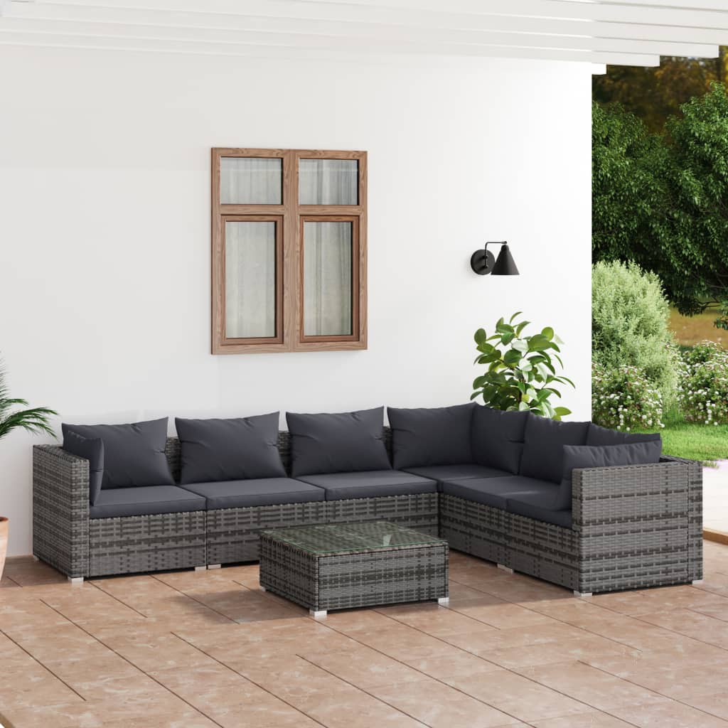Set Divani da Giardino 8 pz con Cuscini in Polyrattan Grigio | homemem39