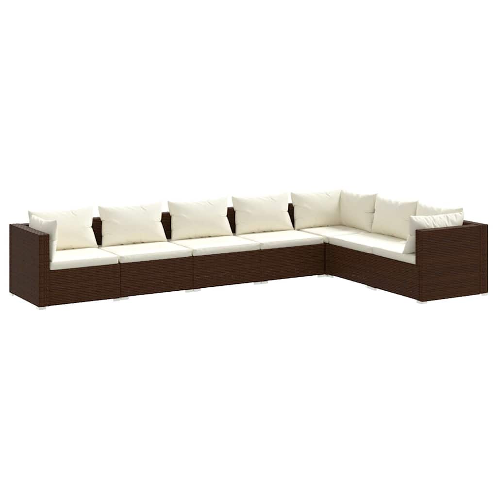 Set Divani da Giardino 7 pz con Cuscini in Polyrattan Marrone