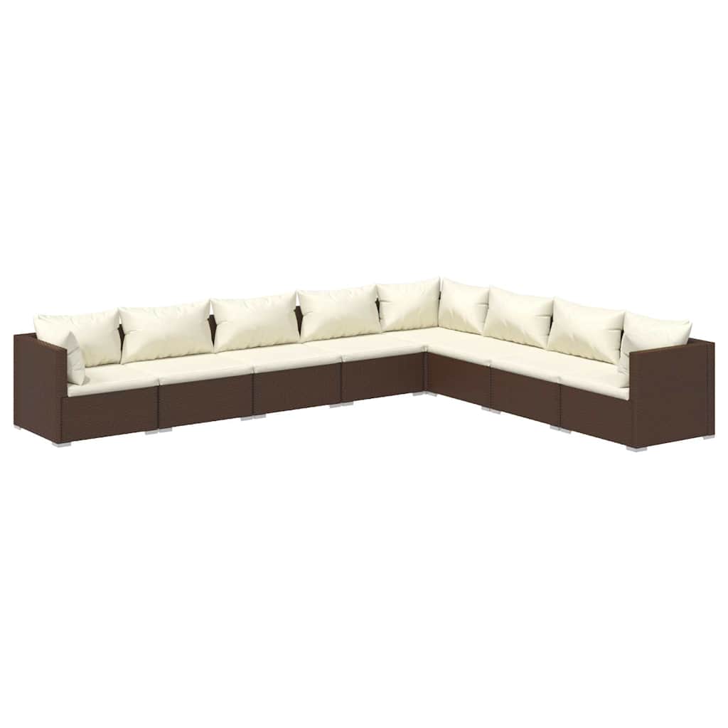 Set Divani da Giardino con Cuscini 8 pz in Polyrattan Marrone