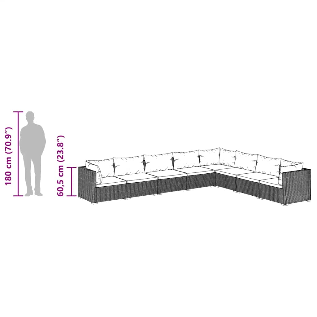 Set Divani da Giardino con Cuscini 8 pz in Polyrattan Marrone