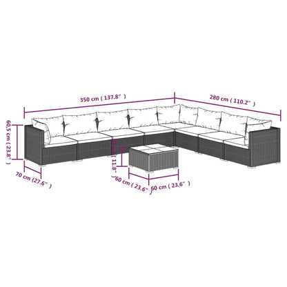 Set Divani da Giardino 9 pz con Cuscini in Polyrattan Nero | homemem39