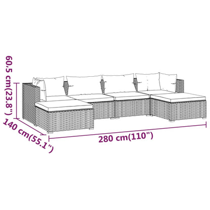 Set Divani da Giardino 6 pz con Cuscini in Polyrattan Nero | homemem39