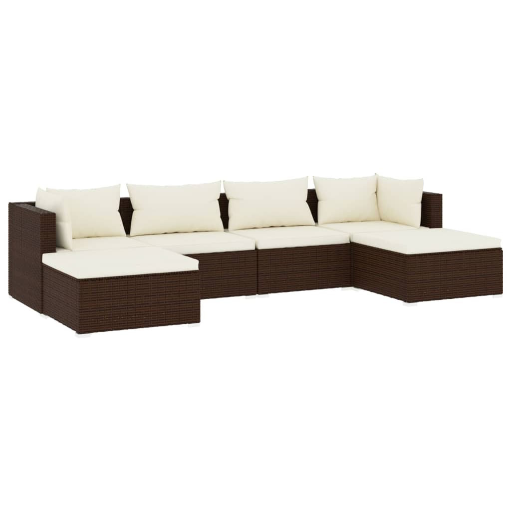 Set Divani da Giardino 6 pz con Cuscini in Polyrattan Marrone - homemem39