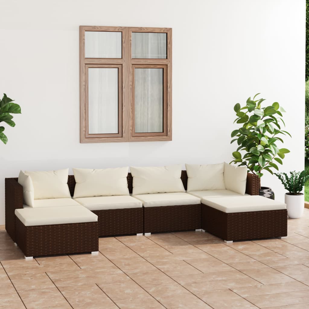 Set Divani da Giardino 6 pz con Cuscini in Polyrattan Marrone - homemem39