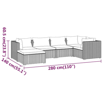 Set Divani da Giardino 6 pz con Cuscini in Polyrattan Marrone | homemem39