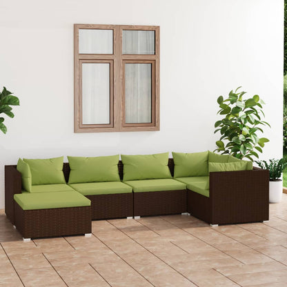 Set Divani da Giardino 6 pz con Cuscini in Polyrattan Marrone | homemem39