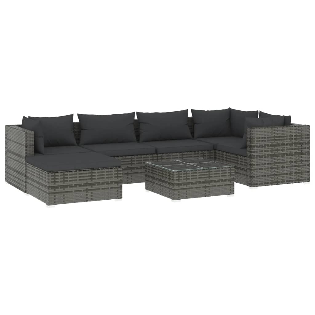 Set Divani da Giardino 7 pz con Cuscini in Polyrattan Grigio | homemem39
