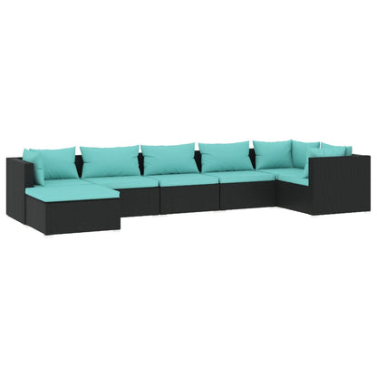 Set Divani da Giardino 7 pz con Cuscini in Polyrattan Nero | homemem39