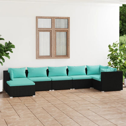Set Divani da Giardino 7 pz con Cuscini in Polyrattan Nero | homemem39