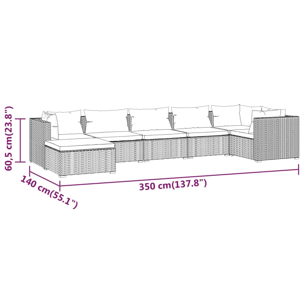Set Divani da Giardino 7 pz con Cuscini in Polyrattan Marrone | homemem39
