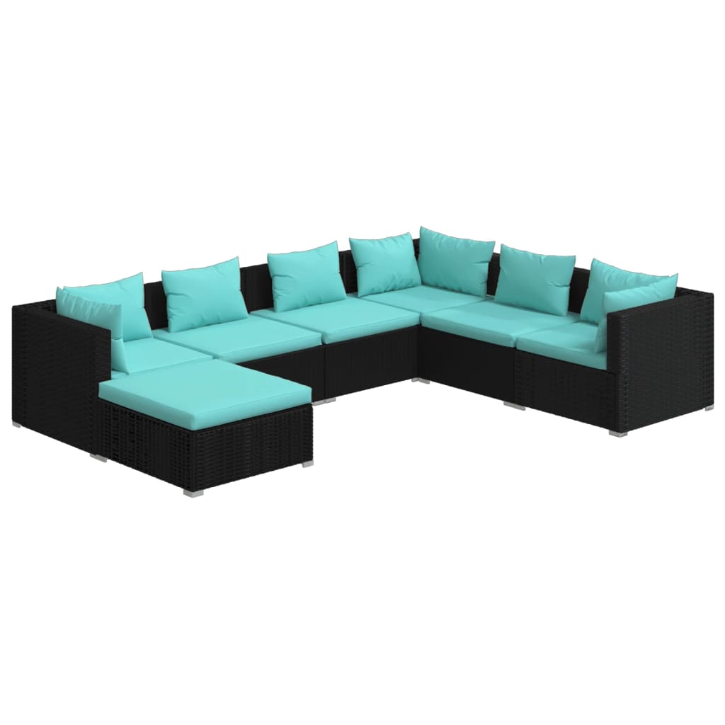 Set Divani da Giardino 7 pz con Cuscini in Polyrattan Nero | homemem39