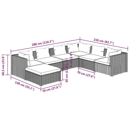 Set Divani da Giardino 7 pz con Cuscini in Polyrattan Nero | homemem39