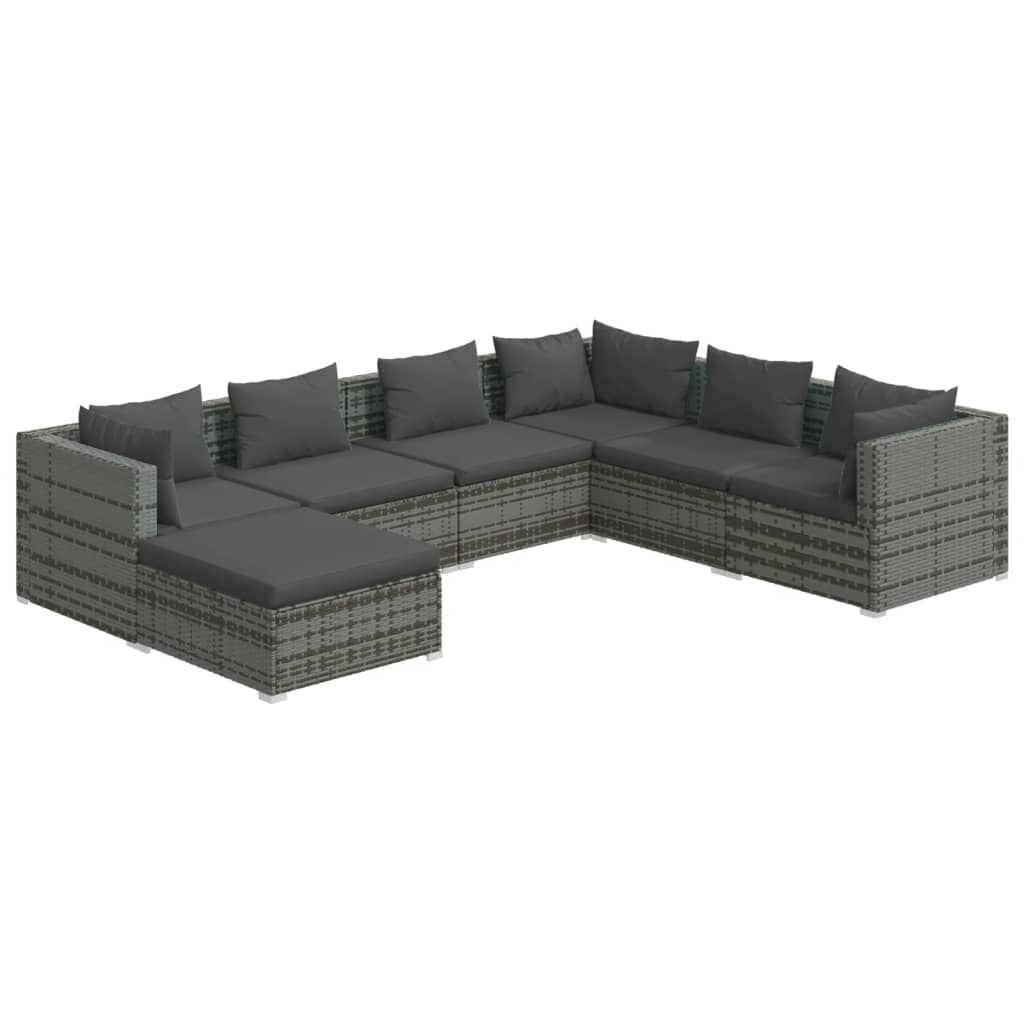 Set Divani da Giardino 7 pz con Cuscini in Polyrattan Grigio