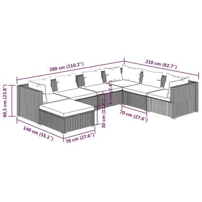 Set Divani da Giardino 7 pz con Cuscini in Polyrattan Grigio