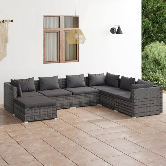 Set Divani da Giardino 7 pz con Cuscini in Polyrattan Grigio