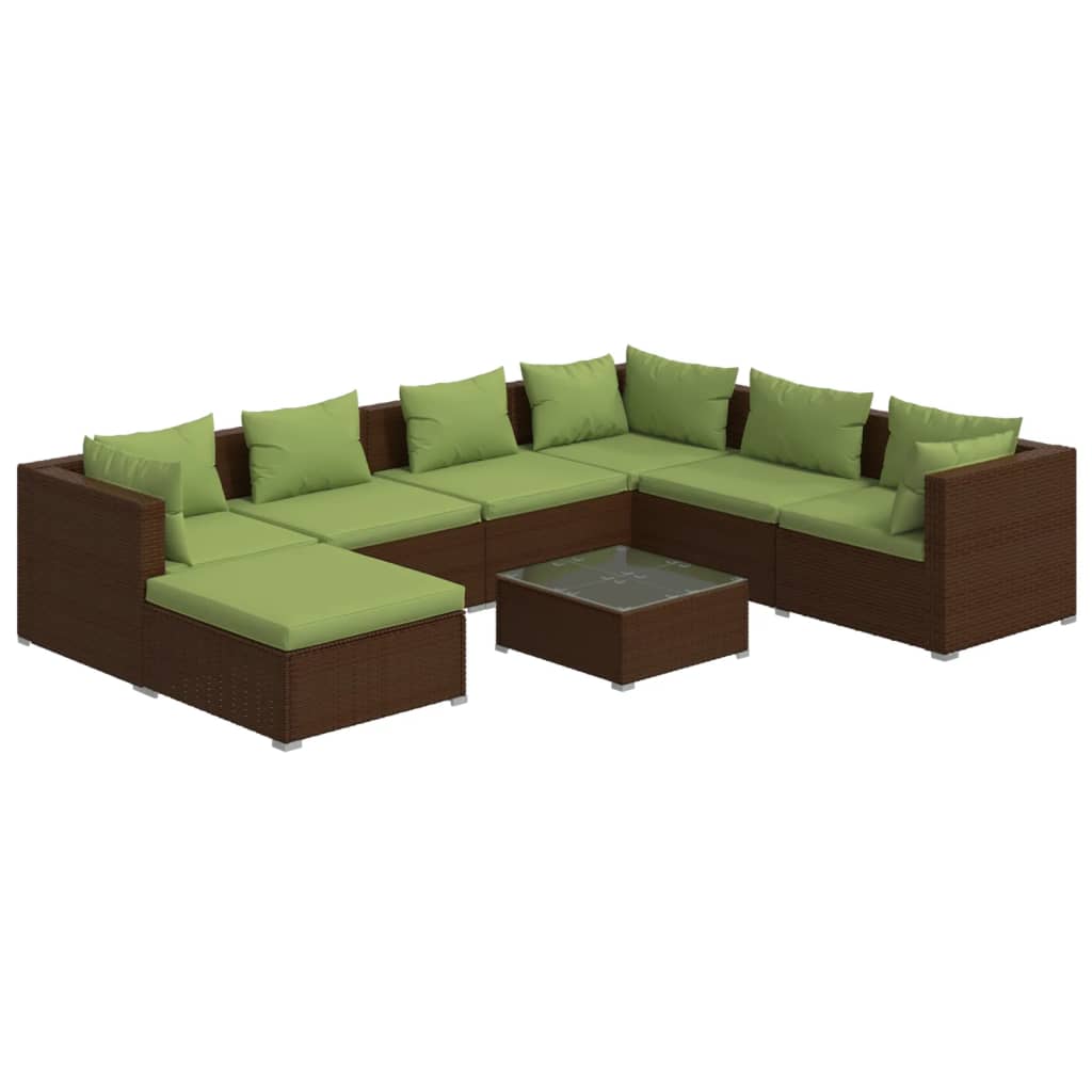 Set Divani da Giardino 8 pz con Cuscini in Polyrattan Marrone | homemem39