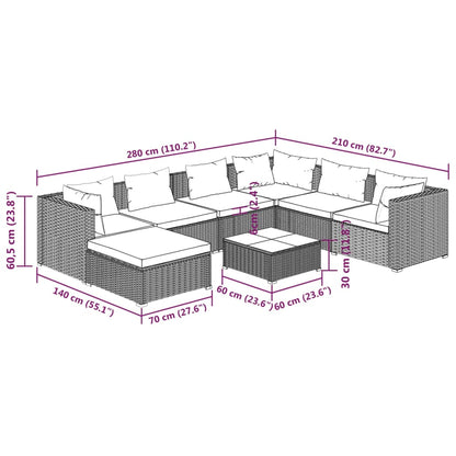 Set Divani da Giardino 8 pz con Cuscini in Polyrattan Marrone | homemem39