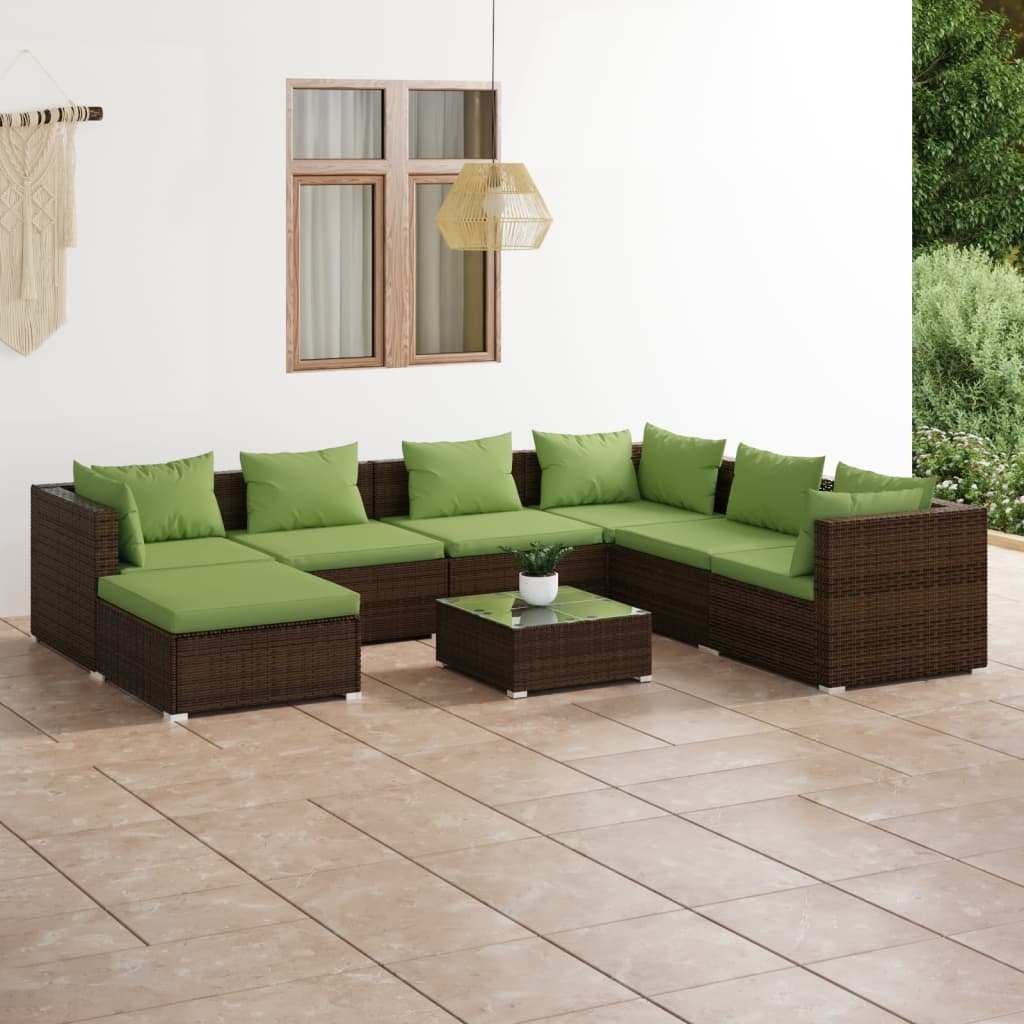 Set Divani da Giardino 8 pz con Cuscini in Polyrattan Marrone | homemem39