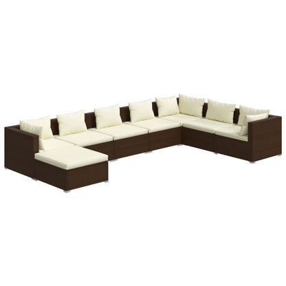 Set Divani da Giardino 8 pz con Cuscini in Polyrattan Marrone