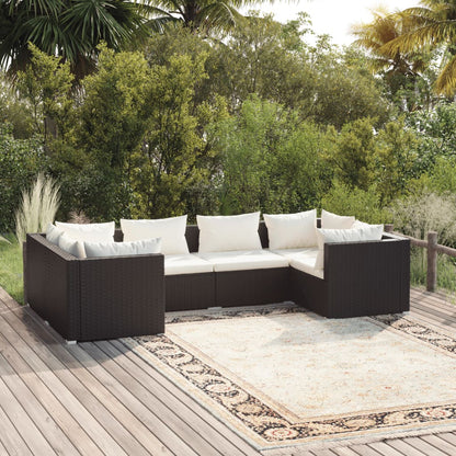 Set Mobili da Giardino 6 pz con Cuscini in Polyrattan Nero - homemem39