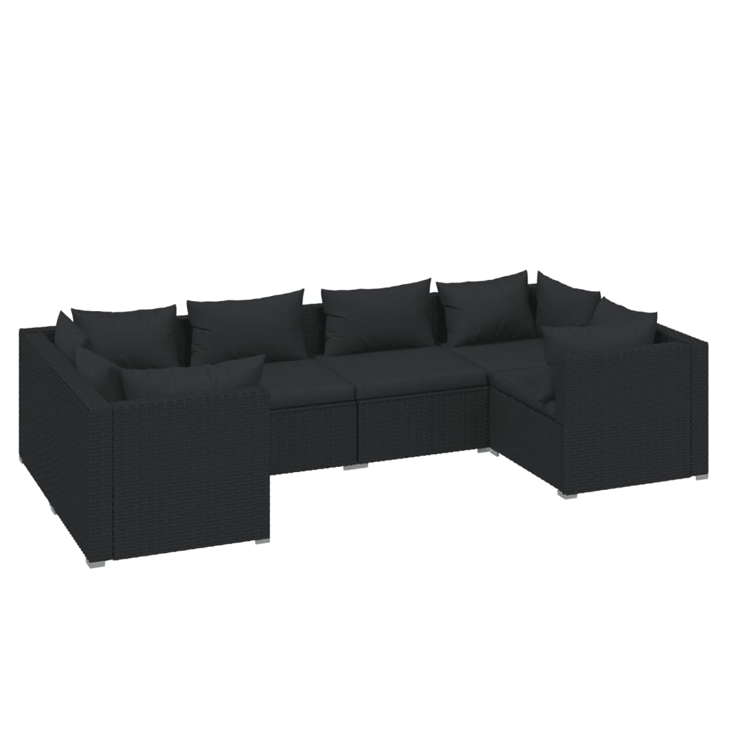 Set Mobili da Giardino 6 pz con Cuscini in Polyrattan Nero - homemem39