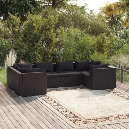 Set Mobili da Giardino 6 pz con Cuscini in Polyrattan Nero - homemem39