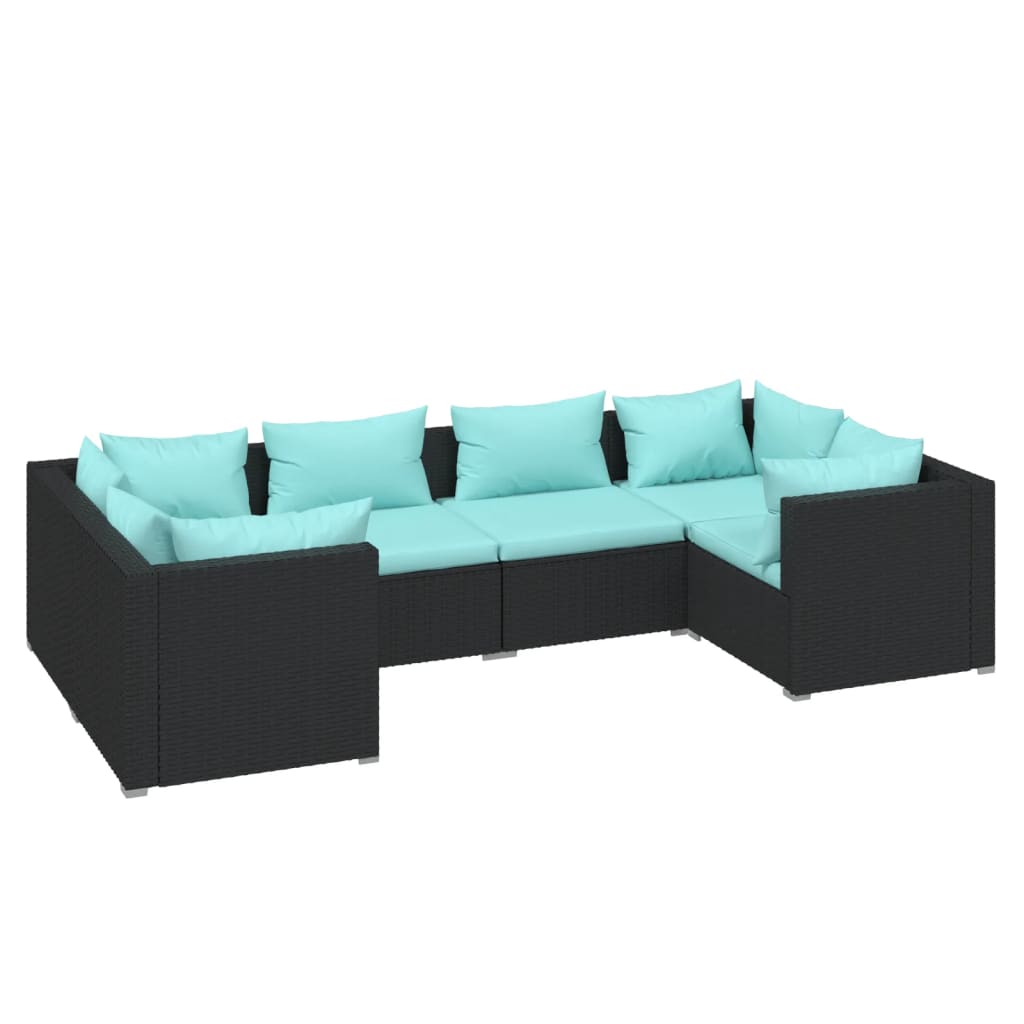 Set Mobili da Giardino 6 pz con Cuscini in Polyrattan Nero | homemem39