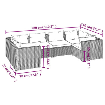 Set Mobili da Giardino 6 pz con Cuscini in Polyrattan Nero | homemem39