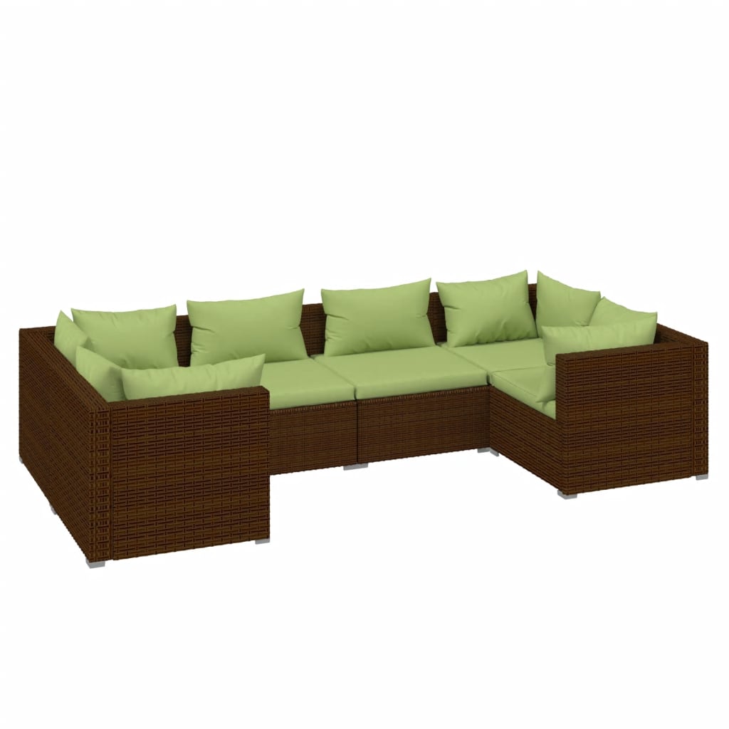 Set Divani da Giardino 6 pz con Cuscini in Polyrattan Marrone - homemem39