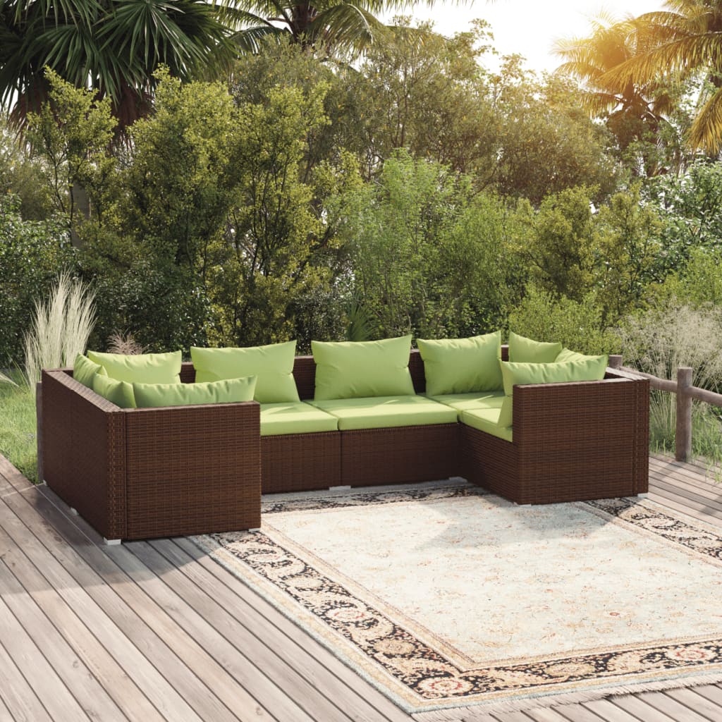Set Divani da Giardino 6 pz con Cuscini in Polyrattan Marrone - homemem39