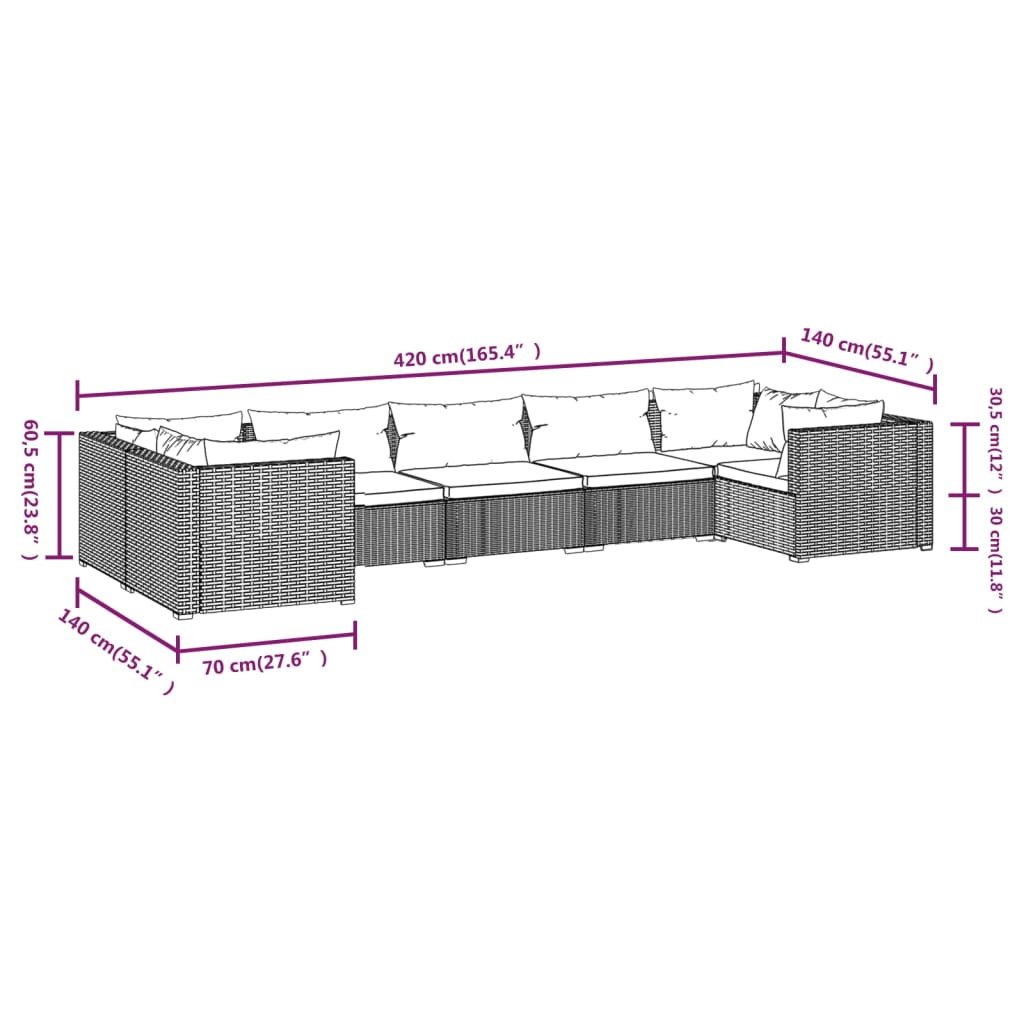 Set Divani da Giardino 7 pz con Cuscini in Polyrattan Nero | homemem39