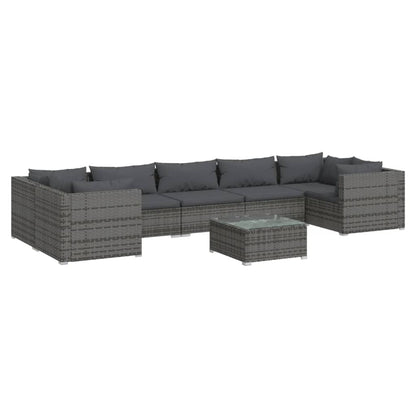 Set Divani da Giardino 8 pz con Cuscini in Polyrattan Grigio | homemem39