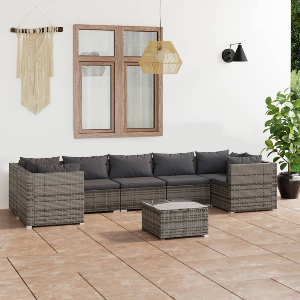 Set Divani da Giardino 8 pz con Cuscini in Polyrattan Grigio | homemem39