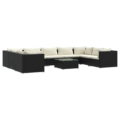 Set Divani da Giardino 10 pz con Cuscini in Polyrattan Nero | homemem39