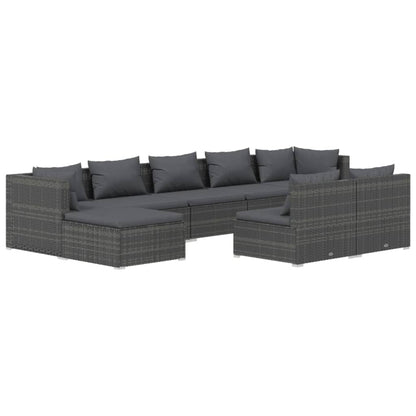 Set Divani da Giardino 9 pz con Cuscini in Polyrattan Grigio