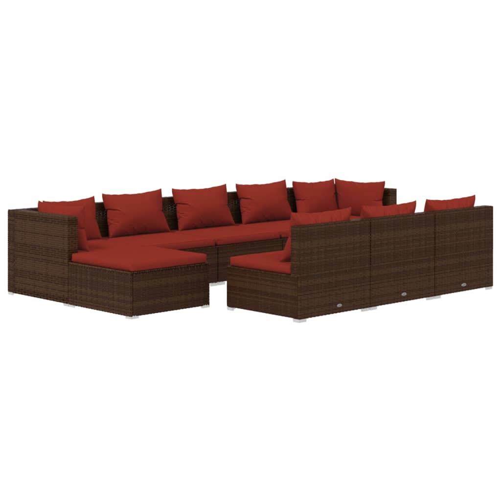 Set Divani da Giardino 10 pz con Cuscini in Polyrattan Marrone - homemem39