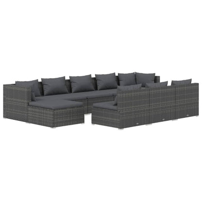 Set Divani da Giardino 10 pz con Cuscini in Polyrattan Grigio