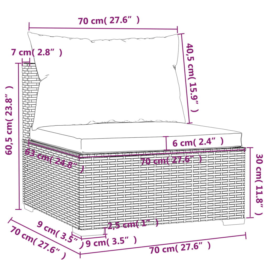 Set Divani da Giardino 10 pz con Cuscini in Polyrattan Grigio